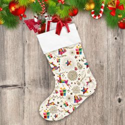 Christmas Colorful Triangles Reindeer And Snowflakes Christmas Stocking