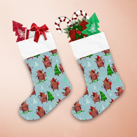 Christmas Cow In The Winter Forest Christmas Stocking 1