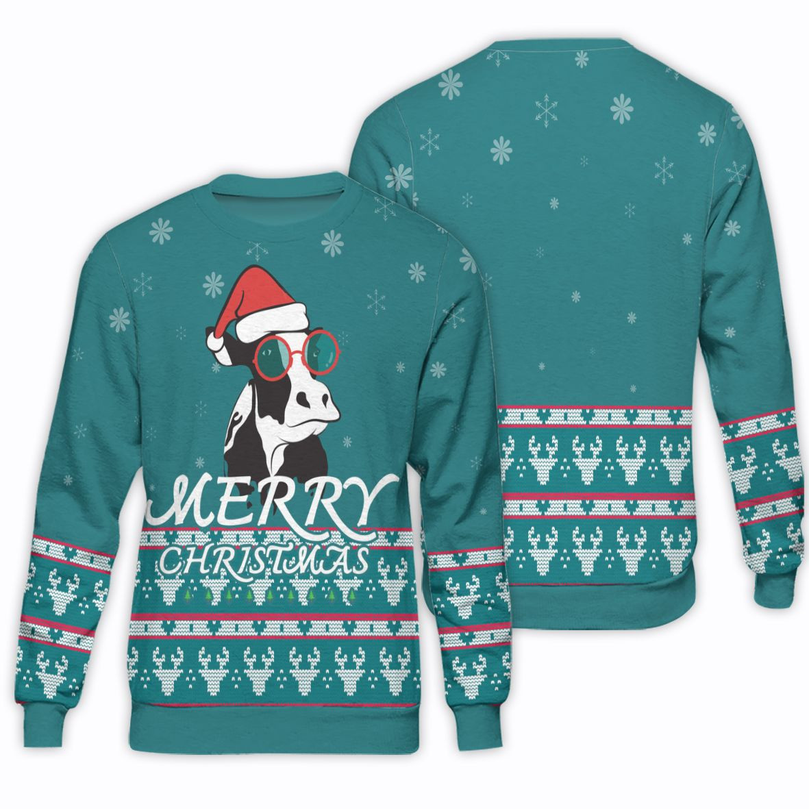 Christmas-Cow-Unisex-All-Over-Print-Cotton-Sweatshirt-Merry-Christmas-Cotton-Sweatshirt Christmas Cow Unisex All Over Print Cotton Sweatshirt