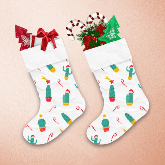 Christmas Cute Cactus Plant And Candy Christmas Stocking 1