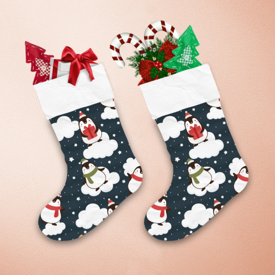 Christmas Cute Cartoon Penguins In The Sky With Clouds Christmas Stocking 1