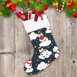Christmas Cute Cartoon Penguins In The Sky With Clouds Christmas Stocking