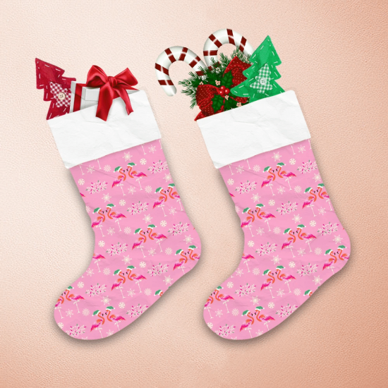 Christmas Cute Couple Flamingos In Hats Christmas Stocking 1