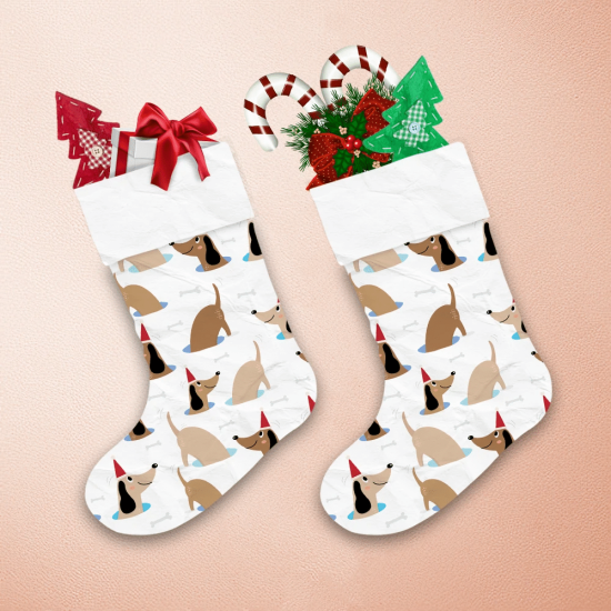 Christmas Cute Dachshund In Simple Cartoon Style Christmas Stocking 1