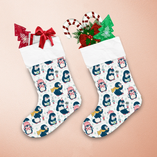 Christmas Cute Penguins And Bunnies Hand Drawn Christmas Stocking 1