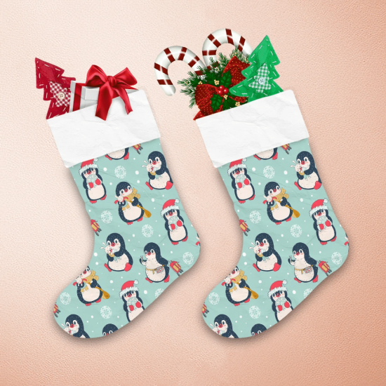 Christmas Cute Penguins Playing With Toy Christmas Stocking 1