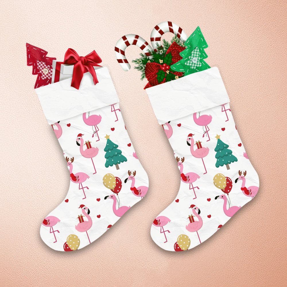 Christmas Cute Pink Flamingo In Holidays Party Christmas Stocking 1