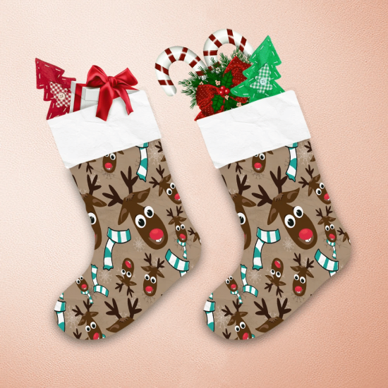 Christmas Cute Reindeer And Scarf Christmas Stocking 1