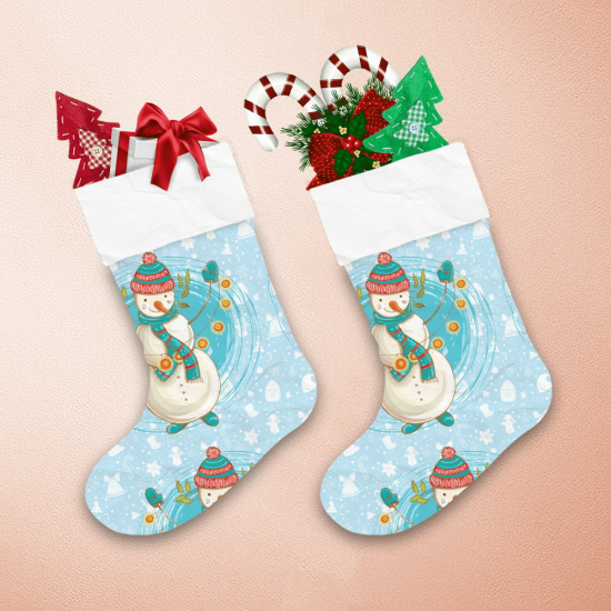Christmas Cute Snowman With Scarf And Garland Christmas Stocking 1