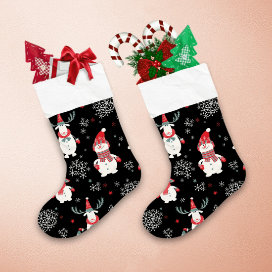 Christmas Cute Snowmen With Red Hat And Snowflakes Christmas Stocking 1