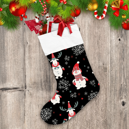 Christmas Cute Snowmen With Red Hat And Snowflakes Christmas Stocking