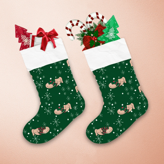 Christmas Dachshund Dog In Sweater On Green Christmas Stocking 1 Christmas Dachshund Dog In Sweater On Green Christmas Stocking 1
