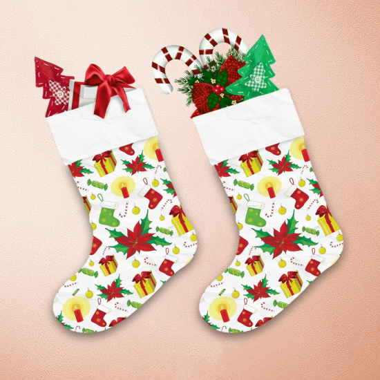 Christmas Decoration Elements Poinsettia Flowers Gifts And Socks Christmas Stocking 1