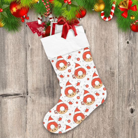 Christmas Donut With Santa Hat And Candy Christmas Stocking