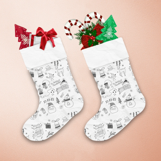 Christmas Element Collection Cute Animals With Scarf Doodle Pattern Christmas Stocking 1