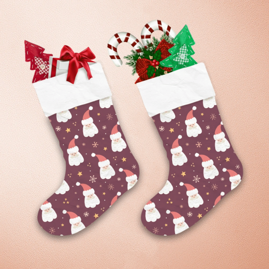 Christmas Father Santa Claus With Snowflakes And Stars Christmas Stocking 1