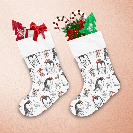 Christmas Festive Background With Cute Penguins Christmas Stocking 1