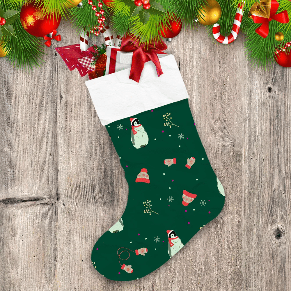 Christmas Festive Cute Penguin On A Green Background Christmas Stocking
