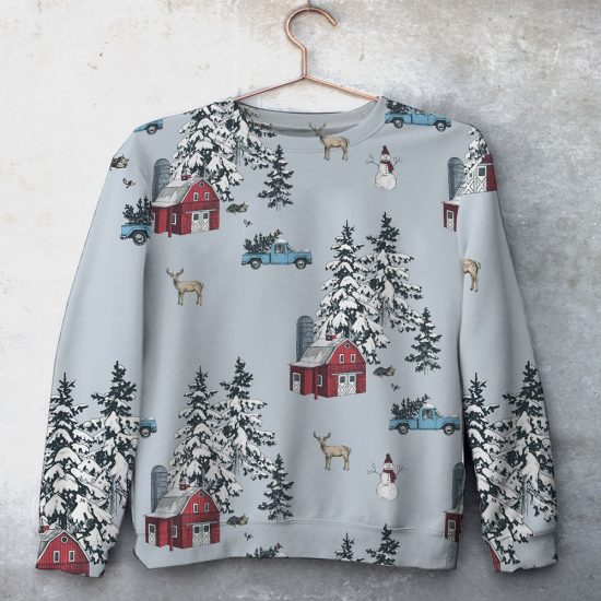 Christmas Forest Unisex All Over Print Cotton Sweatshirt