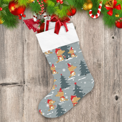 Christmas Foxes In Hat And Scarf In Fir Trees Christmas Stocking