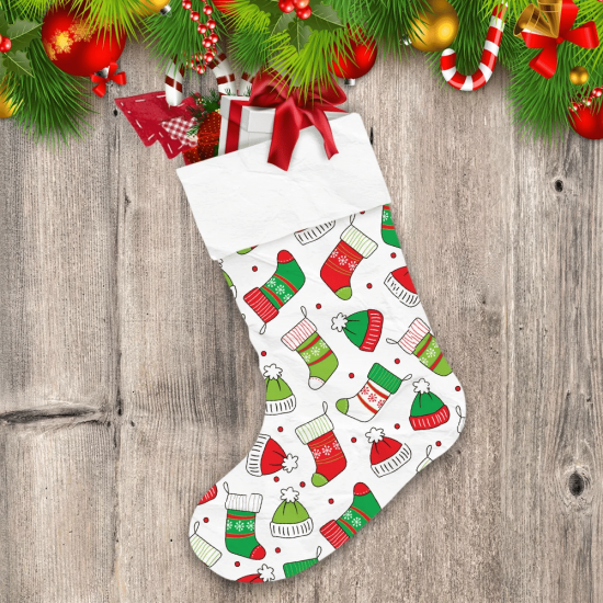 Christmas Hat And Socks With Red And Green Color Christmas Stocking