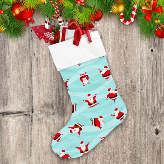 Christmas Holiday Dancing Funny Santa Claus In Different Poses Christmas Stocking