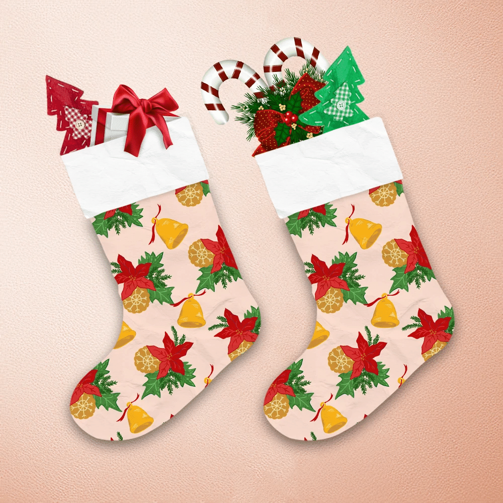 Christmas Holiday With Poinsettia Flowers Cookies And Xmas Bells Christmas Stocking 1