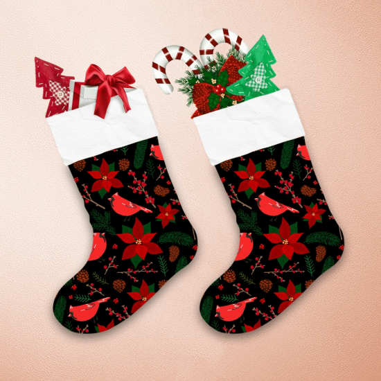 Christmas Leaves Winter Birds And Berries Christmas Stocking 1