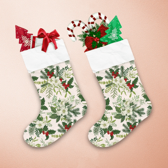 Christmas Leaves With Winter Floral And Berries Christmas Stocking 1