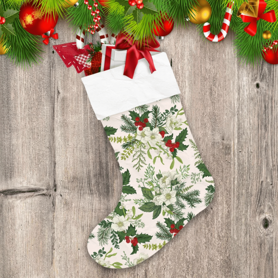 Christmas Leaves With Winter Floral And Berries Christmas Stocking