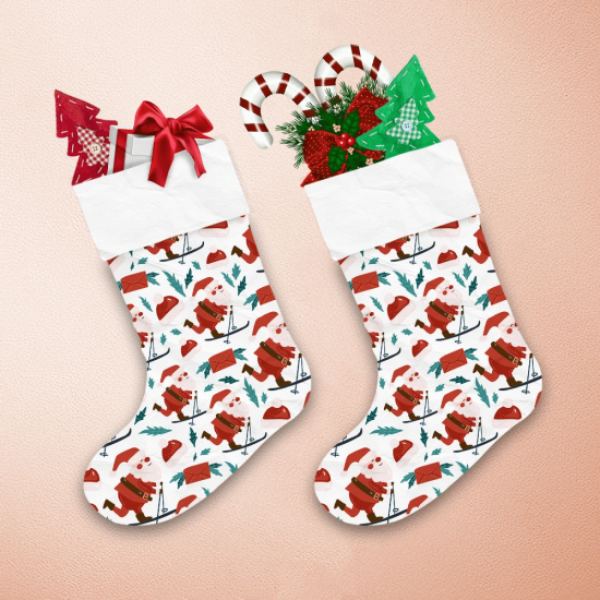 Christmas Letters And Santa Claus Go Skiing Design Christmas Stocking 1
