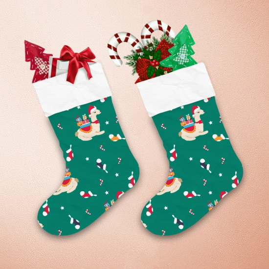 Christmas Llamas In Santa Hats And Decorative Elements Christmas Stocking 1