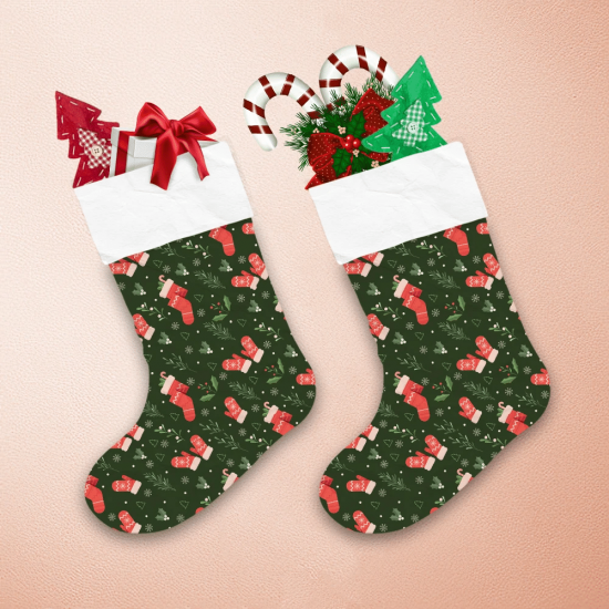 Christmas Mistletoe Holly Sock Mitten Lollipop Star And Snowflake Christmas Stocking 1