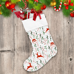 Christmas Motif With Reindeer Santa Claus And Branches Christmas Stocking