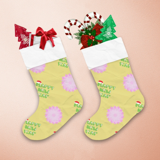Christmas New Year With Cactus And Pink Flowers Christmas Stocking 1