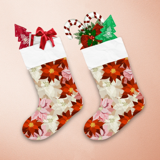 Christmas Plants Pink Red Flowers Blooming Poinsettia Christmas Stocking 1