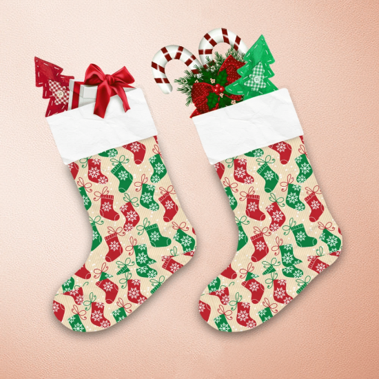 Christmas Red And Green Socks With Snowflake Christmas Stocking 1