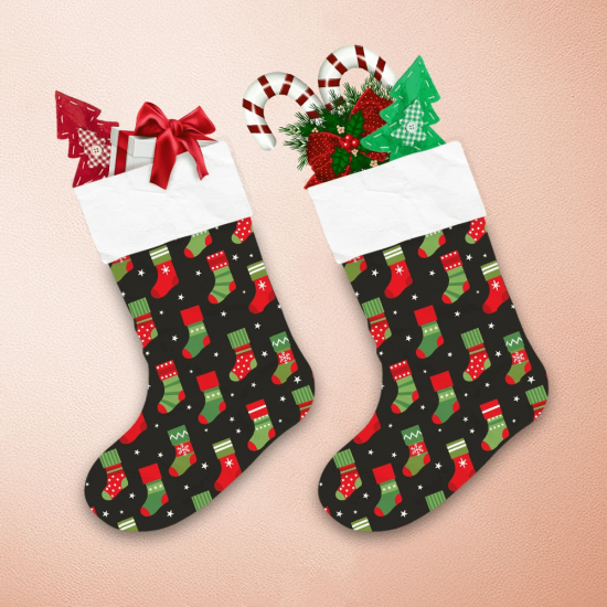 Christmas Red And Green Socks With Stars On Black Background Christmas Stocking 1