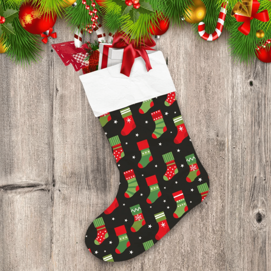 Christmas Red And Green Socks With Stars On Black Background Christmas Stocking