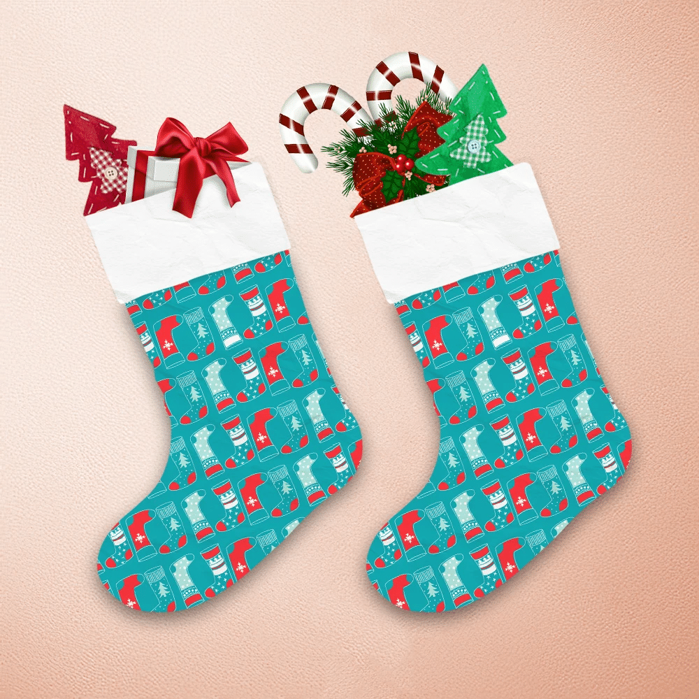 Christmas Red And White Socks On Blue Background Christmas Stocking 1