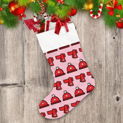 Christmas Red Hats And Scarfs On Pink Background Christmas Stocking