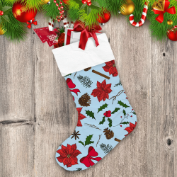 Christmas Red Poinsettia Holly And Branches Christmas Stocking