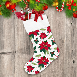 Christmas Red Poinsettia Holly And Leaves Christmas Stocking