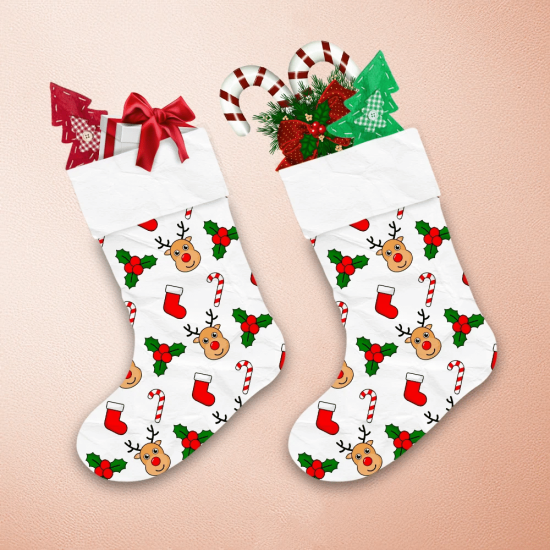 Christmas Reindeer And Candy On White Background Christmas Stocking 1