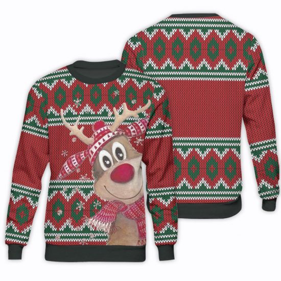 Christmas Reindeer Knitted Unisex All Over Print Cotton Sweatshirt