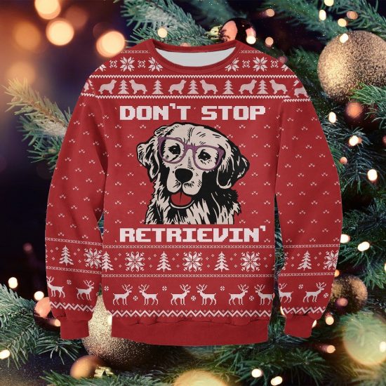 Christmas Retrievin' Knitting Pattern 3D Print Ugly Christmas Sweatshirt