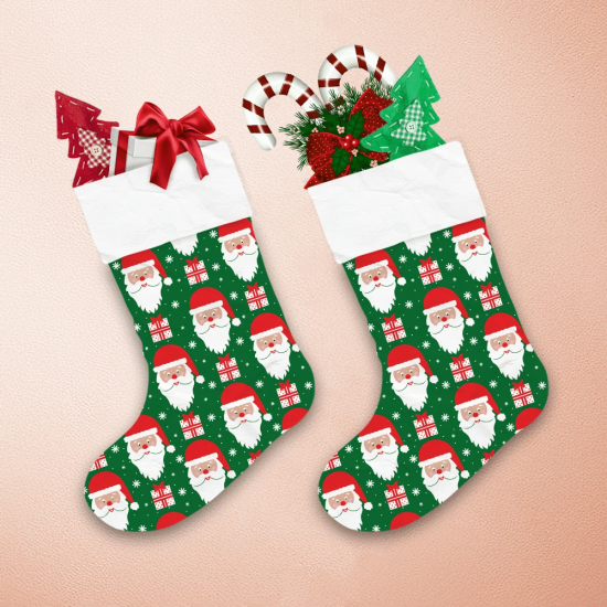 Christmas Retro Pattern With Santa Head Gifts And Snowflakes Christmas Stocking 1