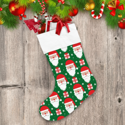 Christmas Retro Pattern With Santa Head Gifts And Snowflakes Christmas Stocking