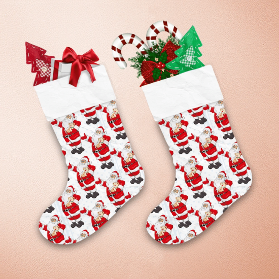 Christmas Santa Claus With Little Teddy Bear Pattern Christmas Stocking 1
