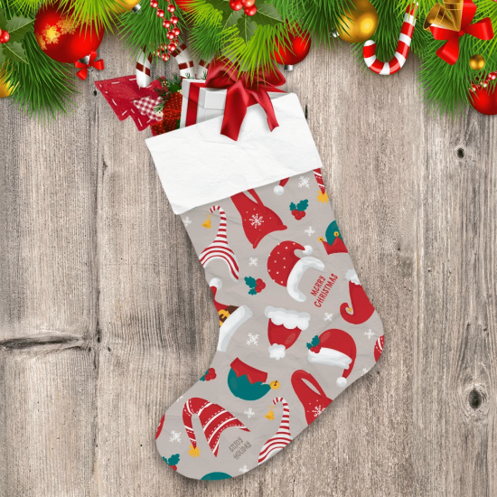 Christmas Santas And Gnomes Hats Christmas Stocking